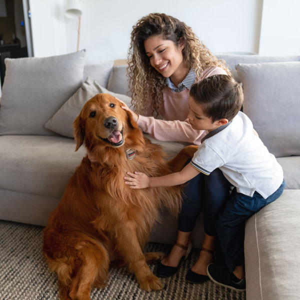mother and son with dog